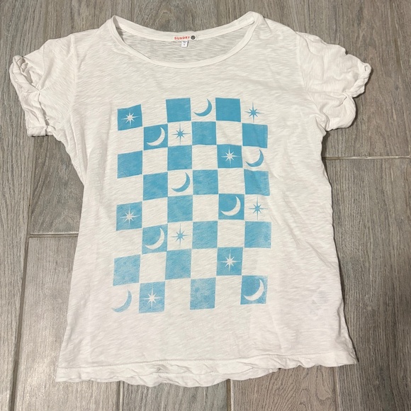 Sundry Tops - Women's Anthropologie Sundry White Checkered Moon & Stars Tee Shirt -SMALL